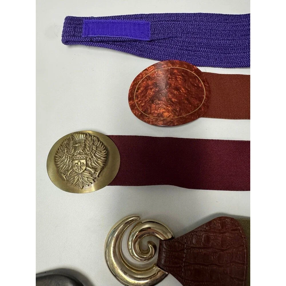 Vintage 80s 70s Women’s Belts Lot Of 7 Elastic Stretch Chain Jewel Medallions